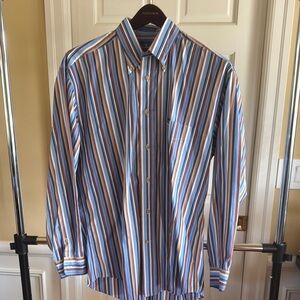 Faconnable Blue and Brown Casual Button Down Shirt